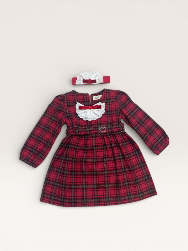 Кариран црвен фустан