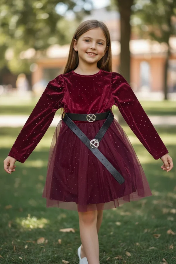 Бордо фустан со каиш