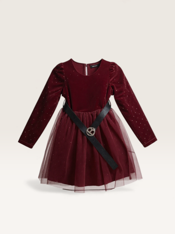 Бордо фустан со каиш